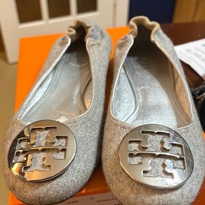 Tory Burch Silver and Gray Flats